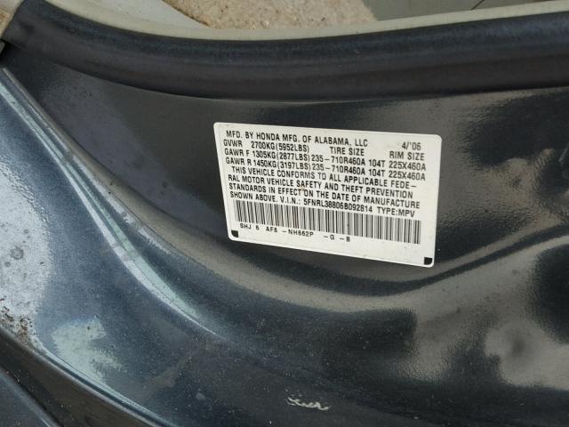 5FNRL38806B092814 - 2006 HONDA ODYSSEY TO GRAY photo 10