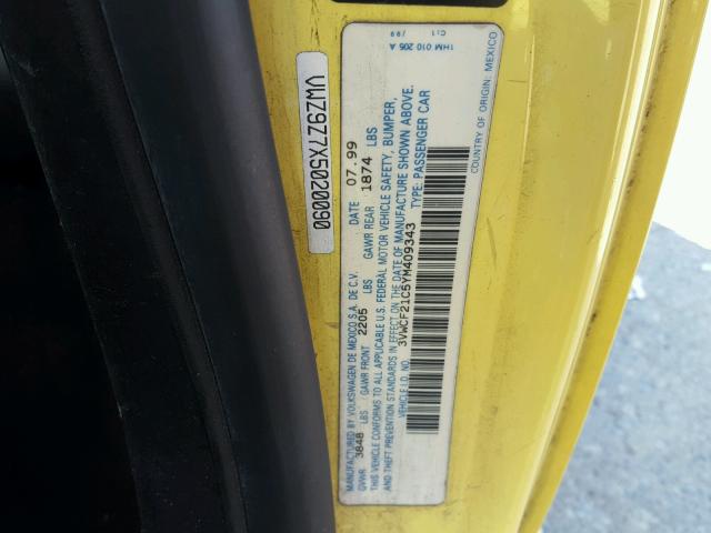 3VWCF21C5YM409343 - 2000 VOLKSWAGEN NEW BEETLE 黄色 照片 10