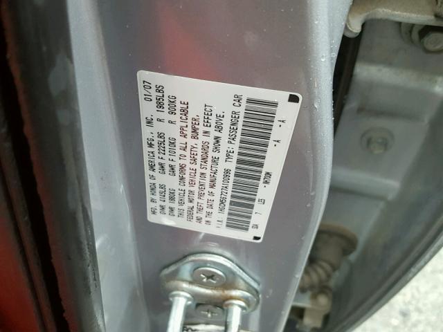 1HGCM56727A100996 - 2007 HONDA ACCORD EX SILVER photo 10