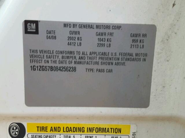 1G1ZG57B084256238 - 2008 CHEVROLET MALIBU LS WHITE photo 10