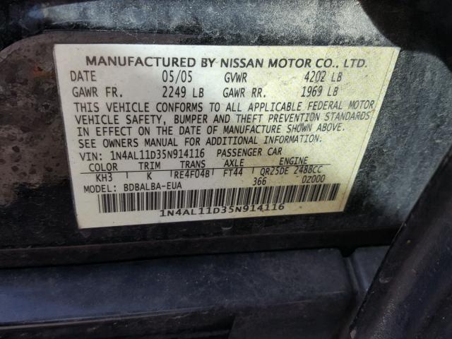 1N4AL11D35N914116 - 2005 NISSAN ALTIMA S BLACK photo 10