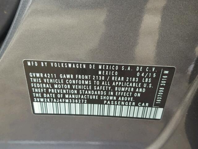 3VW2K7AJ4FM336272 - 2015 VOLKSWAGEN JETTA BASE 灰色 照片 10