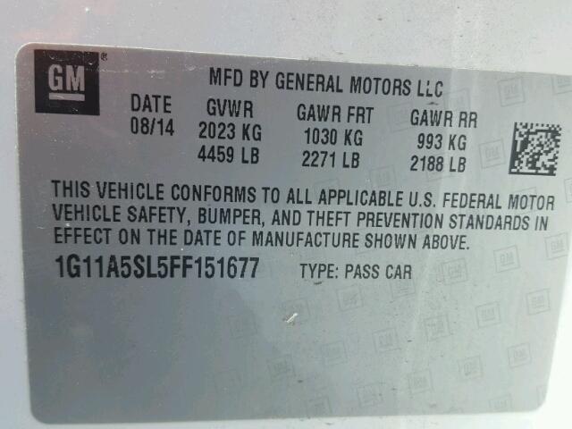 1G11A5SL5FF151677 - 2015 CHEVROLET MALIBU LS 白色 照片 10