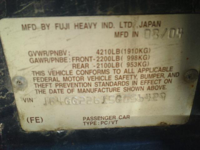 JF4GG22615G056429 - 2005 SAAB 9-2 AERO BLUE photo 10