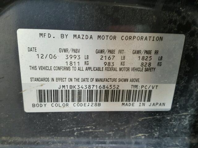 JM1BK343871684552 - 2007 MAZDA 3 HATCHBAC GRAY photo 10