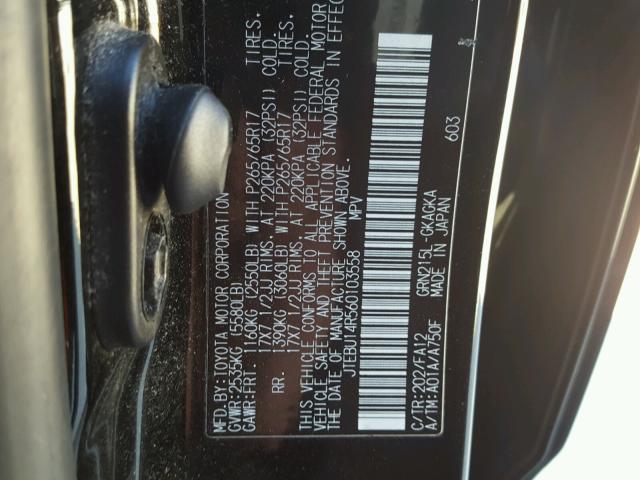 JTEBU14R560103558 - 2006 TOYOTA 4RUNNER SR BLACK photo 10