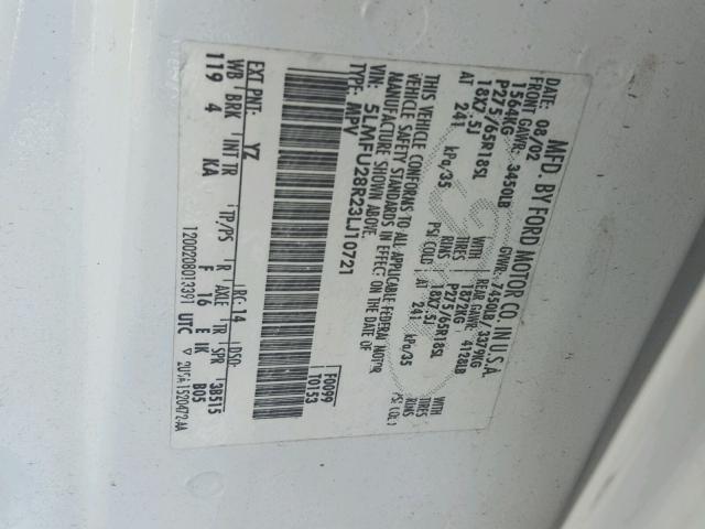 5LMFU28R23LJ10721 - 2003 LINCOLN NAVIGATOR თეთრი ფოტო 10