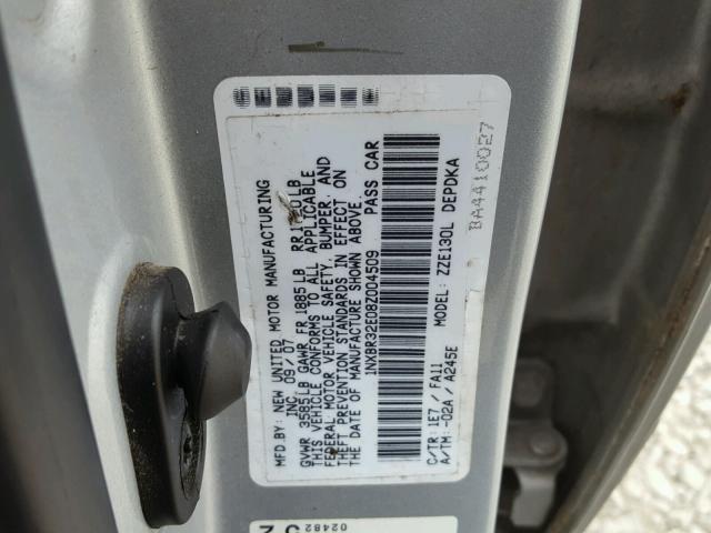 1NXBR32E08Z004509 - 2008 TOYOTA COROLLA CE SILVER photo 10