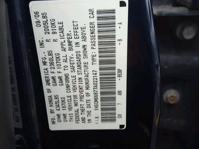 1HGCM66877A022147 - 2007 HONDA ACCORD EX BLUE photo 10