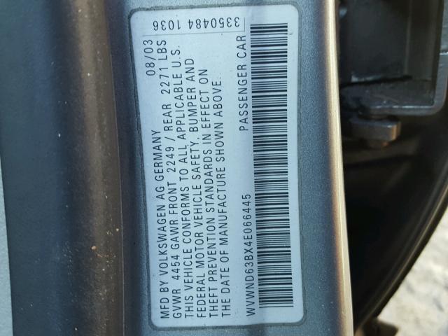 WVWND63BX4E066445 - 2004 VOLKSWAGEN PASSAT GL GRAY photo 10