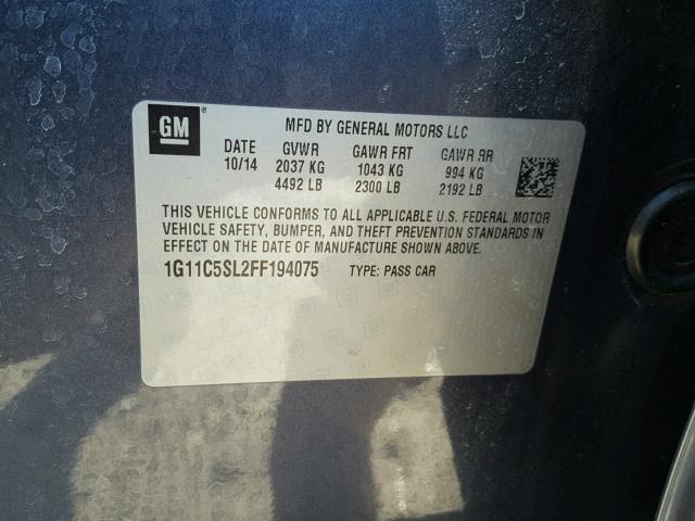 1G11C5SL2FF194075 - 2015 CHEVROLET MALIBU 1LT 蓝色 照片 10