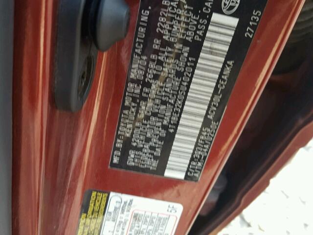 4T1BE32K05U402011 - 2005 TOYOTA CAMRY LE RED photo 10