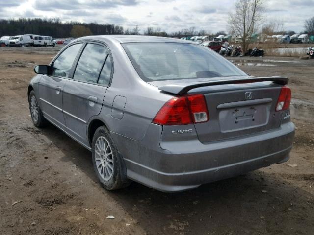 2HGES16555H564143 - 2005 HONDA CIVIC LX GRAY photo 3