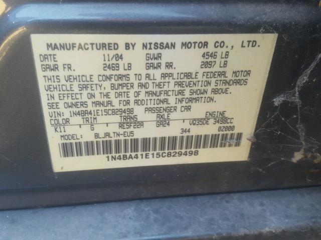 1N4BA41E15C829498 - 2005 NISSAN MAXIMA SE GRAY photo 10