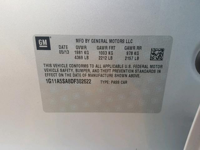 1G11A5SA8DF302622 - 2013 CHEVROLET MALIBU LS ვერცხლისფერი ფოტო 10