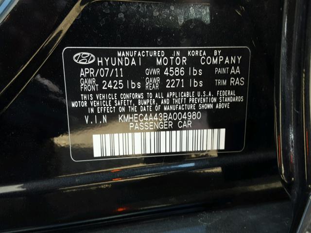 KMHEC4A43BA004980 - 2011 HYUNDAI SONATA HYB BLACK photo 10