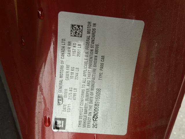 2G1FC3DD6B9169098 - 2011 CHEVROLET CAMARO LT RED photo 10