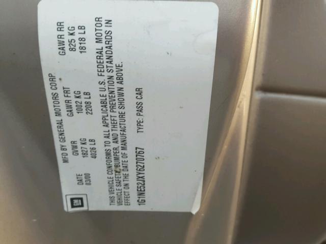 1G1NE52JXY6270767 - 2000 CHEVROLET MALIBU LS თაფლისფერი ფოტო 10