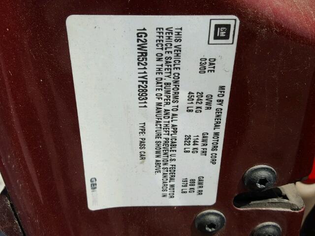 1G2WR5211YF289311 - 2000 PONTIAC GRAND PRIX RED photo 10