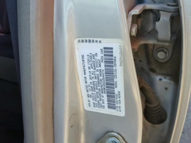 1NXBR12E62Z644574 - 2002 TOYOTA COROLLA CE SILVER photo 10