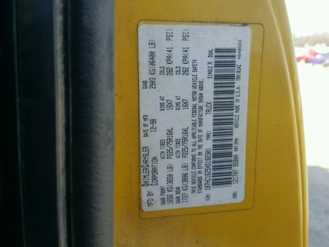 1B7HC16Z5XS182301 - 1999 DODGE RAM 1500 YELLOW photo 10