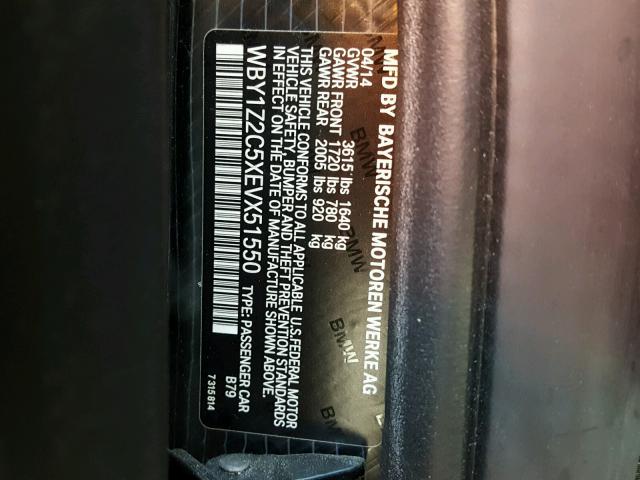 WBY1Z2C5XEVX51550 - 2014 BMW I3 BEV BLACK photo 10