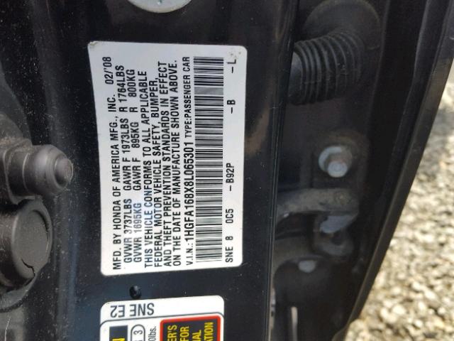 1HGFA168X8L065301 - 2008 HONDA CIVIC EX Qara foto 10