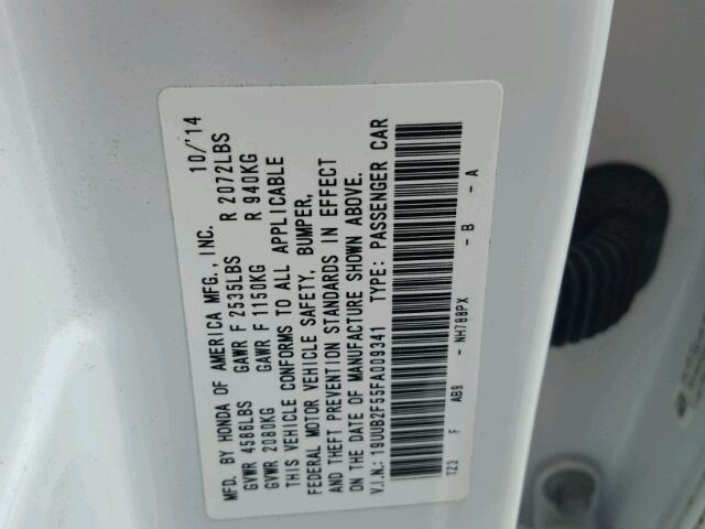 19UUB2F55FA009341 - 2015 ACURA TLX TECH WHITE photo 10