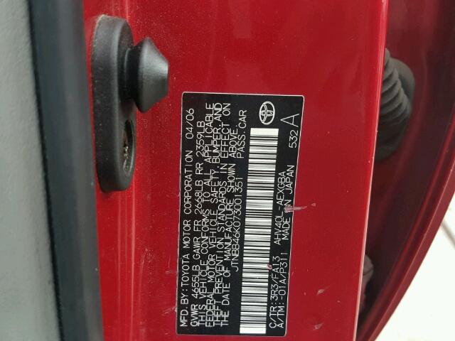 JTNBB46K073001351 - 2007 TOYOTA CAMRY NEW RED photo 10