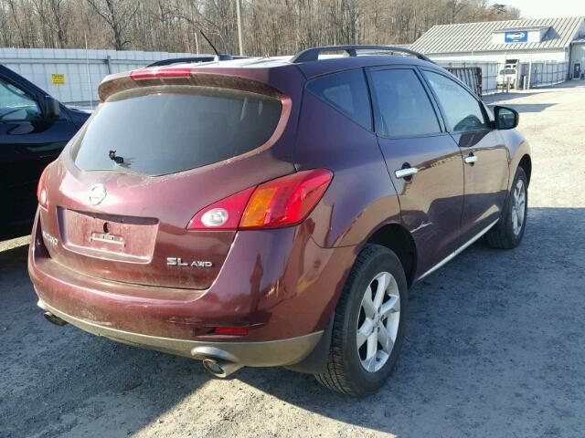 JN8AZ18W09W128620 - 2009 NISSAN MURANO S BURGUNDY photo 4