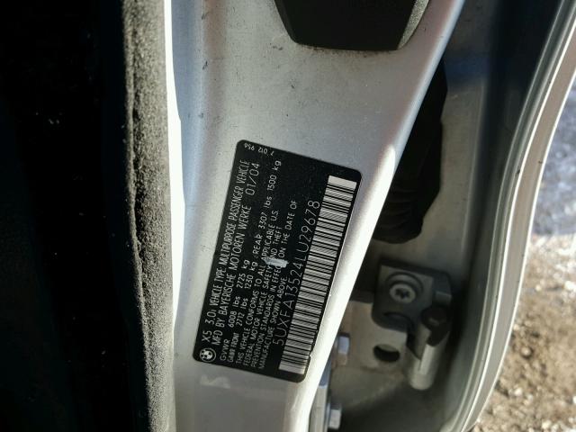 5UXFA13524LU29678 - 2004 BMW X5 3.0I SILVER photo 10