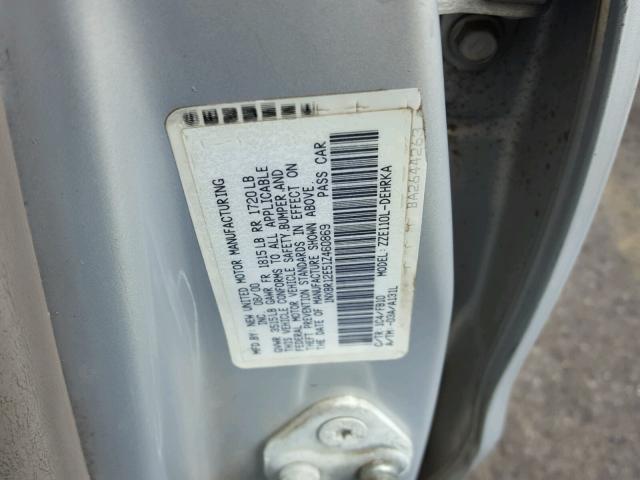 1NXBR12E51Z460869 - 2001 TOYOTA COROLLA CE SILVER photo 10