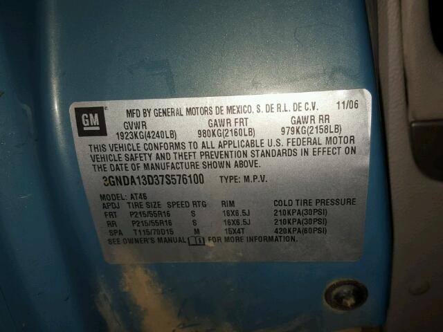 3GNDA13D37S576100 - 2007 CHEVROLET HHR LS BLUE photo 10