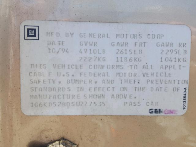 1G6KD52B0SU227535 - 1995 CADILLAC DEVILLE GOLD photo 10