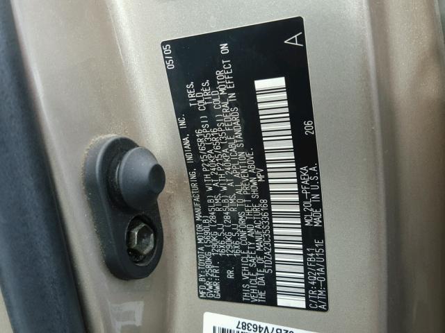 5TDZA23C35S336168 - 2005 TOYOTA SIENNA CE GOLD photo 10