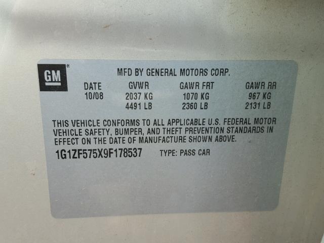 1G1ZF575X9F178537 - 2009 CHEVROLET MALIBU HYB 米色 照片 10