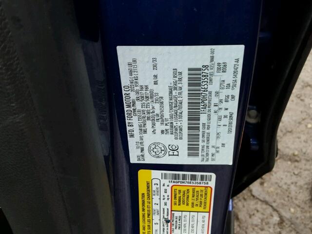 1FA6P0H76E5358758 - 2014 FORD FUSION SE BLUE photo 10