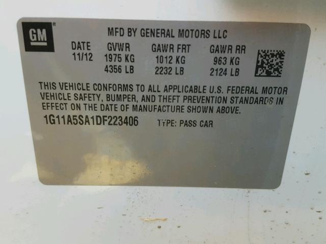 1G11A5SA1DF223406 - 2013 CHEVROLET MALIBU LS 白色 照片 10