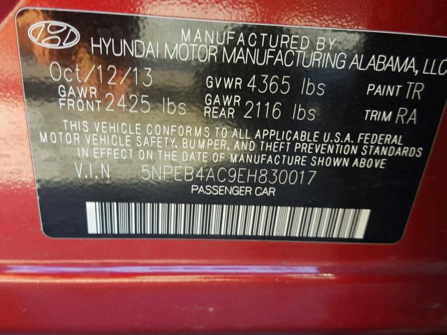 5NPEB4AC9EH830017 - 2014 HYUNDAI SONATA GLS MAROON photo 10