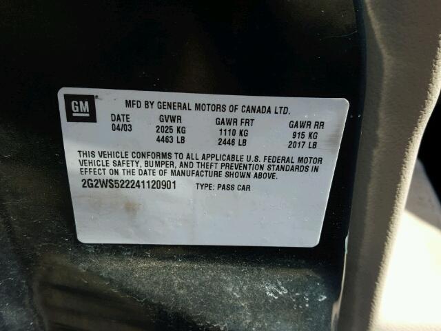 2G2WS522241120901 - 2004 PONTIAC GRAND PRIX Yaşıl foto 10