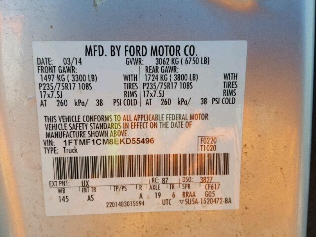 1FTMF1CM8EKD55496 - 2014 FORD F150 SILVER photo 10