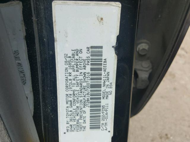 JT2BK18U730071516 - 2003 TOYOTA PRIUS BLACK photo 10