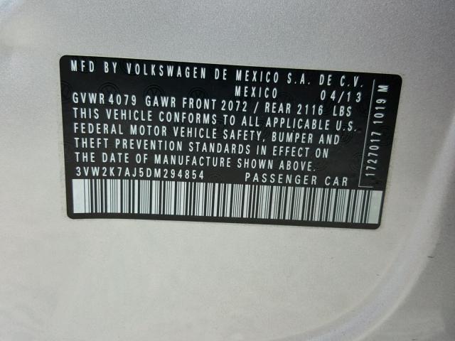 3VW2K7AJ5DM294854 - 2013 VOLKSWAGEN JETTA BASE Արծաթագույն լուսանկար 10