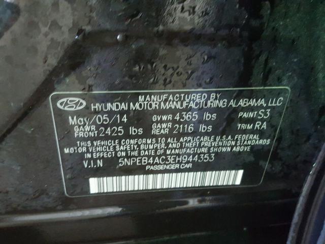 5NPEB4AC3EH944353 - 2014 HYUNDAI SONATA GLS BLACK photo 10