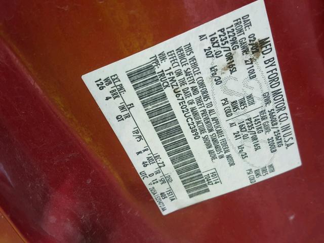 1FMZU67E02UC23890 - 2002 FORD EXPLORER S BURGUNDY photo 10