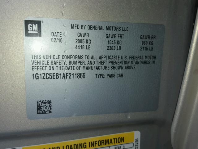 1G1ZC5EB1AF211866 - 2010 CHEVROLET MALIBU 1LT 金色 照片 10