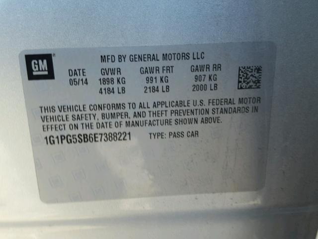 1G1PG5SB6E7388221 - 2014 CHEVROLET CRUZE LTZ SILVER photo 10