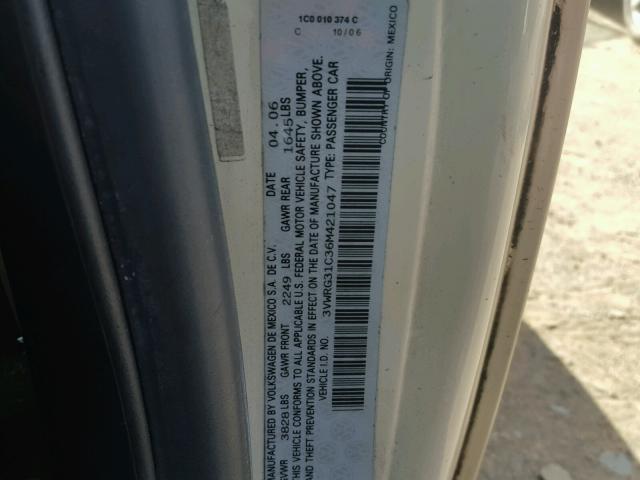 3VWRG31C36M421047 - 2006 VOLKSWAGEN NEW BEETLE 奶油色 照片 10