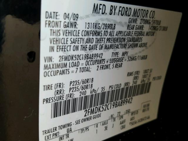 2FMDK52C19BA89942 - 2009 FORD FLEX SEL Սև լուսանկար 10