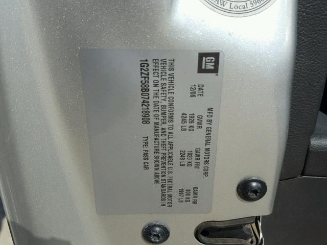 1G2ZF58B074218908 - 2007 PONTIAC G6 VALUE L SILVER photo 10